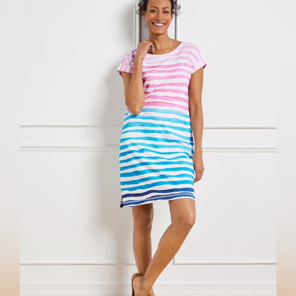 T by Talbots French Terry Tie Back Dress Ombre” Watercolor large Petite